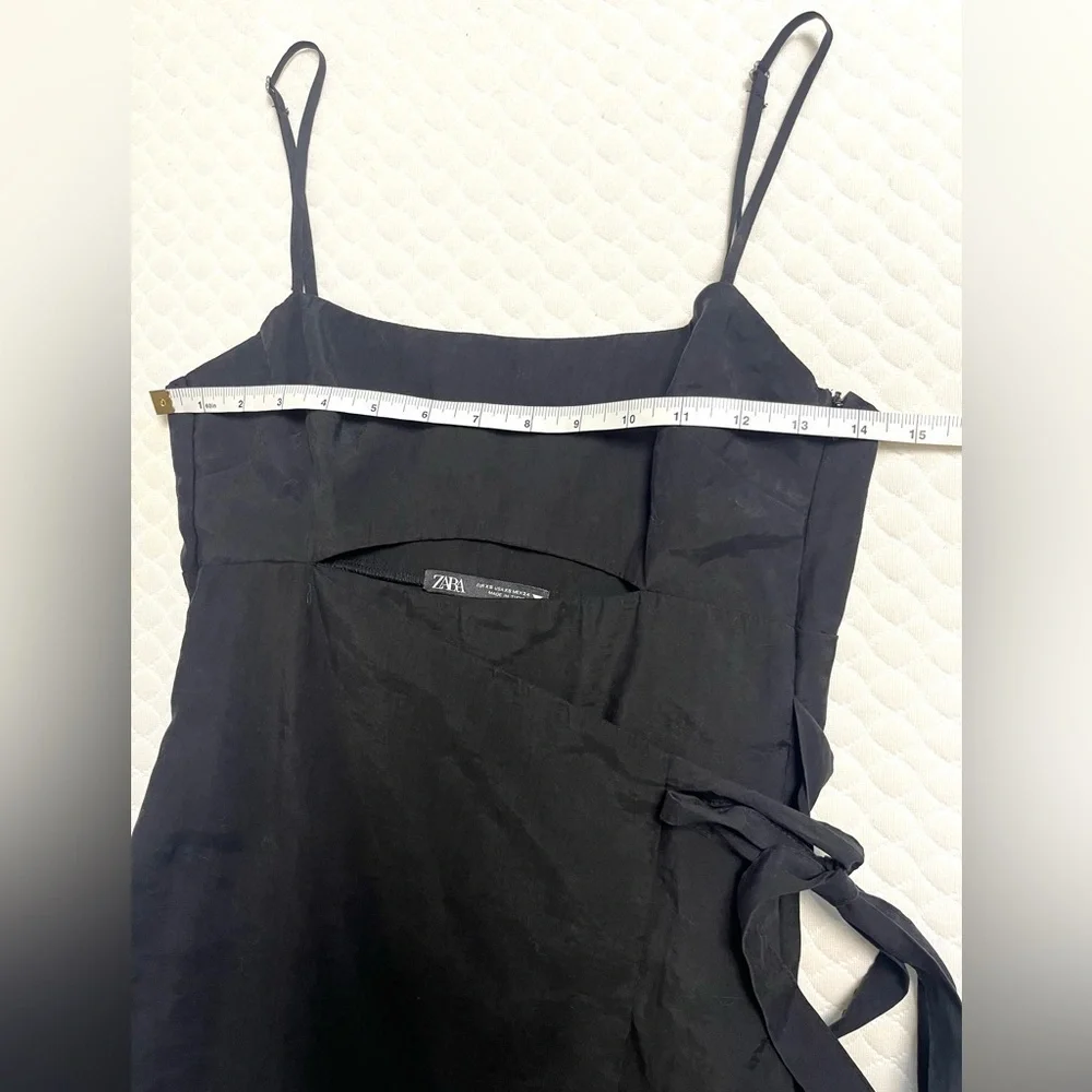 ZARA LINEN BLEND CUT OUT BLACK  JUMPSUIT WRAP DRESS  SIZE XS
